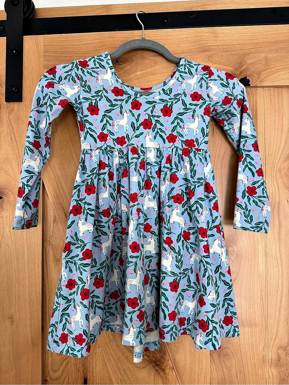 Hannah Anderson Floral Unicorn Dress Blue & Red, Size 5T, Skater Dress- like new - Picture 2 of 3
